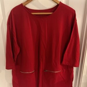 Woman Within - Red 3/4 Sleeve Top with Zipper Details - Ladies Size 1X